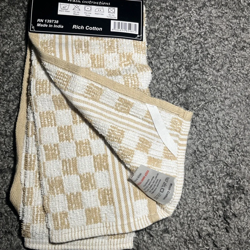 Kitchen King Kitchen Towel Organic Cotton 16x 24 Tan White‎ Checkered Hang Strap